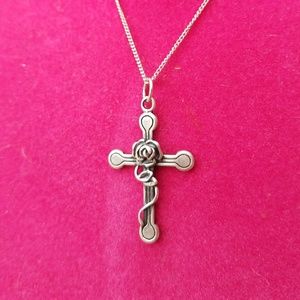 Sterling Silver Cross Rose Pendant & 19" L Chain